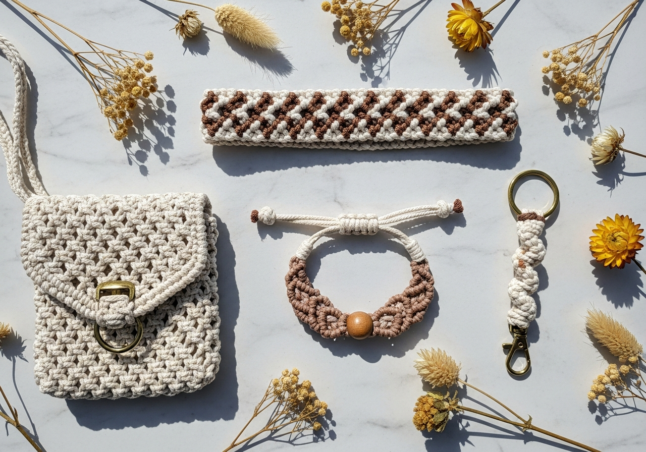 Примеры аксессуаров из шнуров ручной работы
